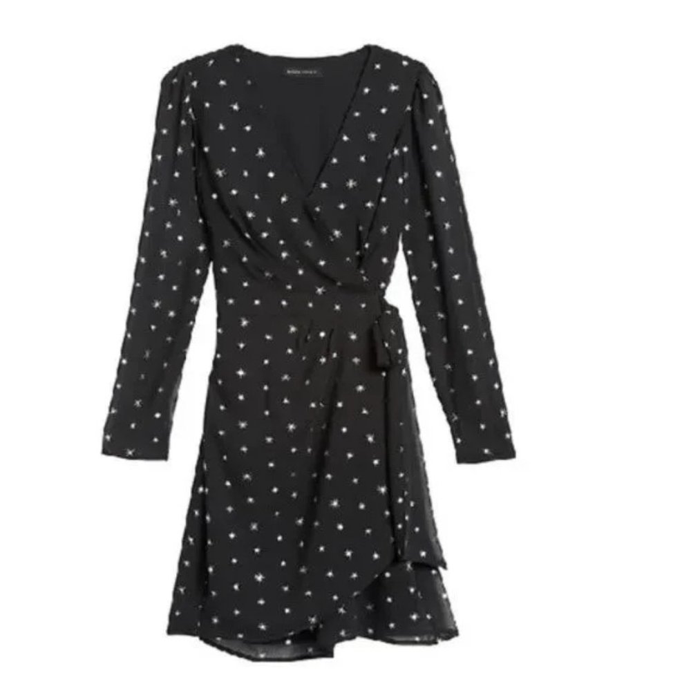 Banana Republic Northern Metallic Star Puff-Sleeve Wrap Cocktail Wrap Dress‎